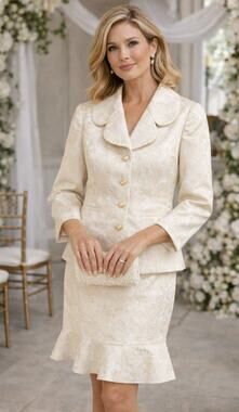 Victor Costa Ivory Jacquard Skirt Suit Sz 4 Wedding Guest Mother of Bride Groom